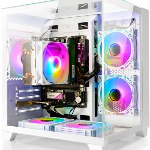 LXZ Desktop PC Computer Ryzen 5-5600GT, 16G DDR4 RAM, 512G NVME SSD, Tower Computer with Wi-Fi & 400W Power Supply for Working, Home and Office (White)