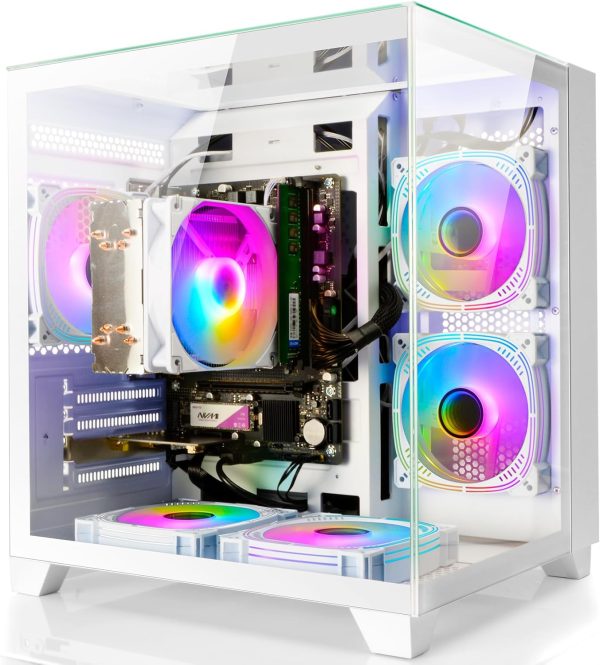 LXZ Desktop PC Computer Ryzen 5-5600GT, 16G DDR4 RAM, 512G NVME SSD, Tower Computer with Wi-Fi & 400W Power Supply for Working, Home and Office (White)