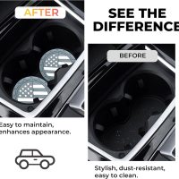 Gray American Flag Silicone Car Cup Coasters – 2PCS Durable Car Accessories for Truck, SUV, Jeep Interior Decoration - Image 4