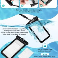 Hiearcool Waterproof Phone Pouch, Universal Case Compatible for iPhone 16 15 14 13 Pro Max Plus Up to 8.3", IPX8 Beach Travel Essentials-Black-2 Pack - Image 7