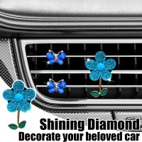 3PCS Bling Car Air Vent Clips, Butterfly Flower Rhinestone Vehicle Conditioning Outlet Clamps, Diamond Vent Clip Charm Decoration for Women Girls, Universal Automotive Accessories (Blue) - Image 4