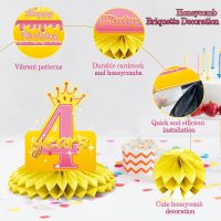 4th Birthday Decorations Set, 2021 Table Toppers for Girls Birthday Party Supplies, Happy 4 Year Old Table Decoration for Daughter, 9Pcs Pink & Gold Honeycomb Centerpieces - Image 4