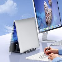 Vaydeer Vertical Laptop Stand Holder Plastic Adjustable Desktop Notebook Dock Space-Saving 3 in 1 for All MacBook Pro Air, Mac, HP, Dell, Microsoft Surface, Lenovo, up to 17.3 inches (Black) - Image 3