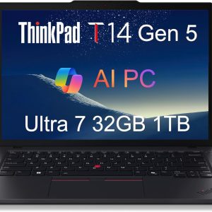 Lenovo ThinkPad T14 Gen 5 Business Laptop (14" FHD+, Intel Ultra 7 155U (>i7-13700H), 32GB DDR5 RAM, 1TB SSD), Fingerprint, Backlit, 5MP Webcam, Ethernet, Wi-Fi 6E, Win 11 Pro, 2025 AI PC, Black
