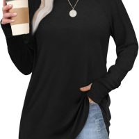 XIEERDUO Womens Tunic Tops to Wear with Leggings Long Sleeve Thumb Hole Shirts Crew Neck Curved Hem - Image 2