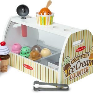 Melissa & Doug Wooden Scoop and Serve Ice Cream Counter (28 pcs) - Play Food and Accessories
