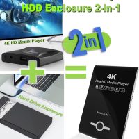 4K Ultra HD Media Player & HDD Enclosure 2-in-1 - Play H.265/HEVC H.264/AVC MP4 MKV Videos MP3 Music JPG Photos, 4K 60fps HDMI, Analog AV Etc,Supports 2"/2.5"/3" SATA HDDs with USB/SD Card Expansion - Image 2