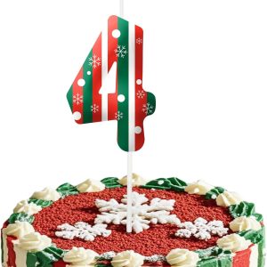 Christmas Themed Birthday Candles for Cake, Number 4th Candle, Happy Birthday Cake Topper for Boys Girls, Christmas Birthday Party Decorations Supplies Gifts