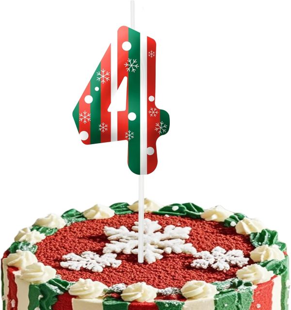 Christmas Themed Birthday Candles for Cake, Number 4th Candle, Happy Birthday Cake Topper for Boys Girls, Christmas Birthday Party Decorations Supplies Gifts