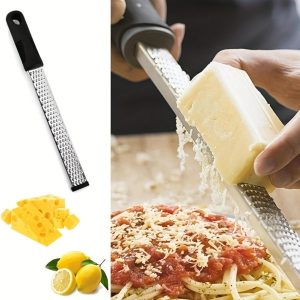 Lemon Zester, Stainless Steel Kitchen Cheese Grater, Ergonomic Soft Black Handle (11 Inch x 1 Inch)