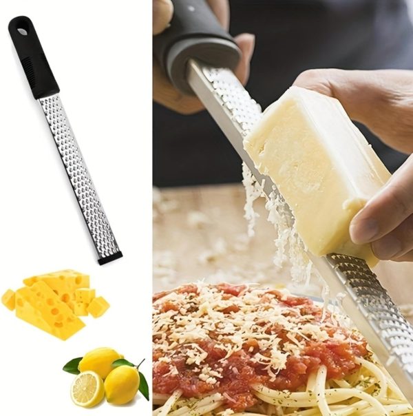 Lemon Zester, Stainless Steel Kitchen Cheese Grater, Ergonomic Soft Black Handle (11 Inch x 1 Inch)