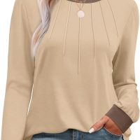 XIEERDUO Womens Long Sleeve Tops Color Block Casual Crewneck Tops Tshirt Basic Tee Fall Fashion Clothes Trendy Outfits - Image 2