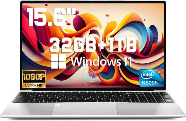 2025 Latest 15.6'' Laptop Windows 11, 1TB SSD 32GB Dual-Channel RAM, Quad-Core Processor(Max 2.9GHz), 1080P FHD Display, Backlit Keyboard, Fingerprint, Webcam, Mini-HDMI, WiFi5, BT5, TF Card Slot