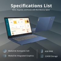 Lenovo IdeaPad Slim 3 Chromebook, 14″ FHD IPS Anti-Glare Touchscreen, MediaTek Kompanio 520, 4GB LPDDR4X, 224GB Storage(64GB eMMC+160GB Docking Station Set), Webcam, WiFi 6, Chrome OS, Blue - Image 3