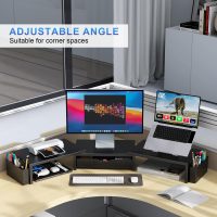gianotter Dual Monitor Stand Riser, Desk Organizer With Drawer and 2 Pen Holders, Computer Monitor Stand, Desk Shelf for Top of Desk, Balck - Image 5