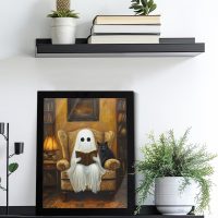 Spooky Ghost Cat Wall Art Poster Gothic Ghost Reading Desktop Print Picture Dark Academia Framed Painting for Home Reading Room Wall Table Shelf Decor 6x8 Inches - Image 5