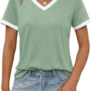 AUTOMET Womens Short Sleeve T-Shirts Summer Tops Casual Soft Tunic V Neck Basic Workout Clothes Spring Fashion Outfits 2025