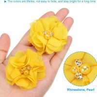 2" Chiffon Flowers, 10Pcs Fabric Flowers Sewing Appliques Embellishments with Rhinestone Pearl for DIY Crafts Wedding Headbands Party Decoration, Yellow - Image 3