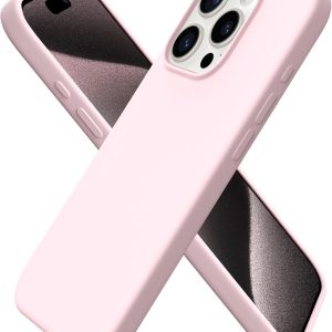 ORNARTO Compatible with iPhone 15 Pro Case 6.1", Liquid Silicone 3 Layers Full Covered Soft Gel Rubber Cover, Shockproof Protective Slim Phone Case with Anti-Scratch Microfiber Lining-Chalk Pink