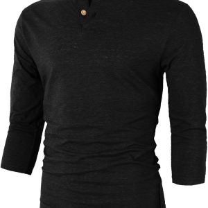 H2H Mens Casual Premium Slim Fit Henley Shirts Lightweight Thin Fabric