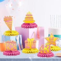 43rd Birthday Decorations Set, 1982 Table Toppers for Women Birthday Party Supplies, Happy 43 Year Old Table Decoration for Her, 9Pcs Pink & Gold Honeycomb Centerpieces - Image 3