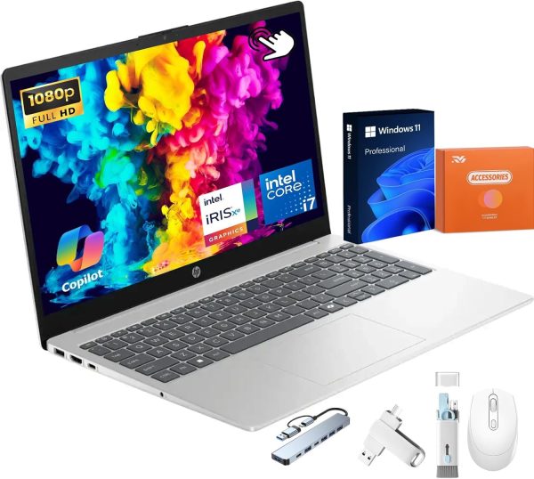 HP 2025 Touchscreen Business Laptop, 15.6" FHD LED, Intel 13th Gen i7-1355U, Intel Iris Xe Graphics, 64 GB DDR4, 2 TB SSD, Lightweight & Portable, Copilot AI, Wi-Fi 6, Windows 11 Pro, w/Accessories