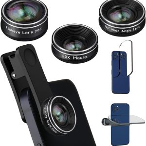 Phone Camera Lens, 198 Fisheye Lens + 120 Super Wide-Angle Lens + 20x Macro Lenses Camera Photography Accessories kit Gadgets for iPhone Samsung Android Smartphone