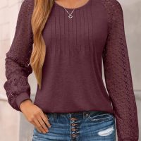 AUTOMET Womens Long Sleeve Shirts Business Casual Dressy Tops Lace Crewneck Work Trendy Fall Fashion Outfits Clothes - Image 2