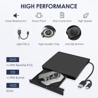 External CD/DVD Drive for Laptop, Type-C CD/DVD Player USB 3.0 Portable Burner Writer Reader Compatible with Mac MacBook Pro/Air iMac Desktop Windows 7/8/10/XP/Vista (Black) - Image 4