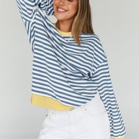 Trendy Queen Oversized Sweatshirt for Women 2025 Summer Crewneck Striped Long Sleeve Shirts Hoodies Cute Top Y2K Outfits - Image 3