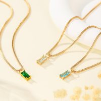 Gold Necklaces for Women 14K Gold Plated Emerald Birthstone Dainty 12 Months Cubic Zirconia Pendant with Adajustable Link Personlalized Birthday Gifts for Women Trendy Jewelry - Image 2
