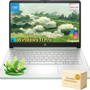 HP 14" Student Business Laptop - Windows 11 Pro • 1-Year Office 365 • Intel Quad-Core N150 • HD Anti-Glare Display • Wi-Fi 6 • Copilot+ PC • Green • 16G RAM • 128G UFS + 256GB Micro SD Card