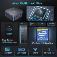 KAMRUI AK1PLUS Mini PC, N95 Processor (up to 3.4GHz), 8GB DDR4 RAM 256GB M.2 SSD, Mini Desktop Computer Support 2.5" SSD, Dual 4K, WiFi, Ethernet for Business, Office, Home - Image 2