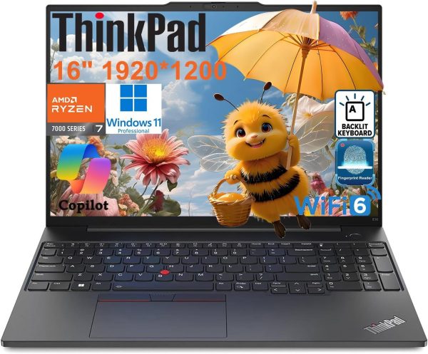 Lenovo ThinkPad E16 Gen 2 Business Laptop Computer, AMD 8-Core Ryzen 7 7735HS (Beat i7-1355U), 64GB DDR5 RAM, 1TB PCIe SSD, 16" FHD+, WiFi 6, Backlit KB, Fingerprint Reader, Windows 11 Pro, Vent-Hear