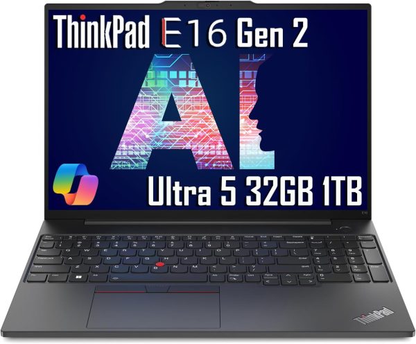 Lenovo ThinkPad E16 Gen 2 Business AI Laptop (16" FHD+ Anti-Glare, Intel Core Ultra 5 125U (> i7-1355U), 32GB DDR5 RAM, 1TB SSD) Fingerprint, Backlit, Thunderbolt 4, Ethernet, Win 11 Pro, 2025, Black