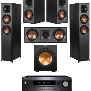 Klipsch Reference 5.2 Home Theater System, Bundle w/ 2X R-26FA Floorstanding Speaker, R-25C Center Speaker, R-41M Bookshelf, R-12SW Subwoofer & Integra DRX 3.4 100W 9.2-Channel 8K