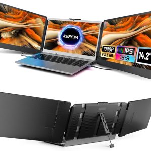 Laptop Screen Extender, 14.2" Portable Triple Monitor for Laptop with Full HD IPS Display, Monitor Extender Compatible with Mac, Windows, Chrome, Fits 13-17 Inch Laptops