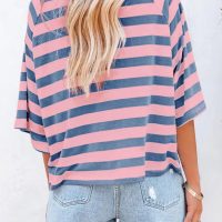 Dokotoo Tops for Women Striped 2025 Fashion T Shirts for Women Color Block Crewneck Design Loose Basic Tee - Image 5