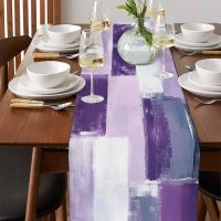 Table Runner Abstract Purple White Gray Modern Table Runners Kitchen Dining Table Decoration for Home Farmhouse Party Decor 13"x72" - Image 2