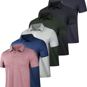 OYGSieg 6 Pack Mens Polo Shirts Performance Short Sleeve Golf Shirt Moisture Wicking Athletic Casual Collared T-Shirt
