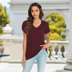 Womens Summer Tops Casual V Neck T Shirts Petal Sleeve Blouses Tunic