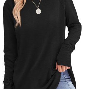 XIEERDUO Womens Tunic Tops to Wear with Leggings Long Sleeve Thumb Hole Shirts Crew Neck Curved Hem