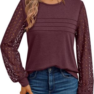 AUTOMET Long Sleeve Shirts for Women Dressy Casual Lace Tops 2025 Fall Outfits Business T-Shirts Work Blouses Clothes