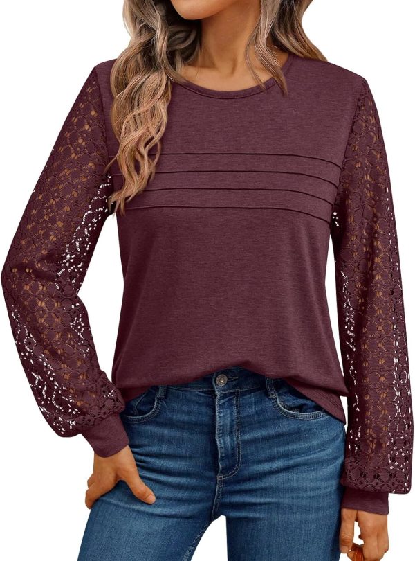 AUTOMET Long Sleeve Shirts for Women Dressy Casual Lace Tops 2025 Fall Outfits Business T-Shirts Work Blouses Clothes