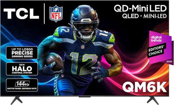 TCL 55-Inch Class QM6K Series QD-Mini LED 4K UHD Google Smart TV Best Value Mini-LED TV - QLED, 144hz, 240hz Gaming Rate, High Contrast Screen, Onkyo Audio, Dolby Atmos (55QM6K, 2025 Model)