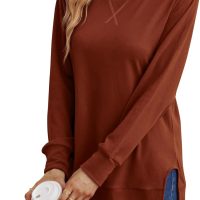 Saloogoe Sweatshirt for women Side Split Fall Fashion 2025 Long Sleeve Shirts Trending Now - Image 2