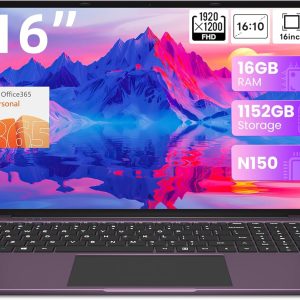 jumper 16 Inch Laptop,12th N150 Processor,1200P IPS Display,1-Year Office 365, 16GB DDR4, 1TB SSD 128GB ROM, Windows 11 Computer, tubro Boost 3.6GHz, Type-C, Purple, for Business and Students.