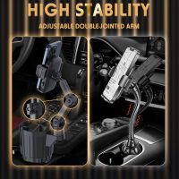 Phone Holders for Your Car, 2 in 1 Universal Cup Holder Expander Adjustable Base with Phone Mount, Long Arm with 360°Rotation Cup Holder Phones Mount for Car Compatible with All Smartphones - Image 2