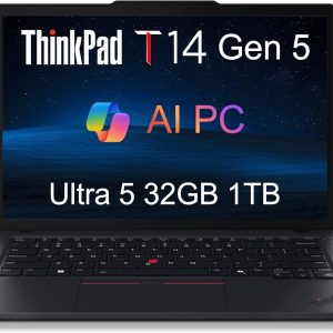 Lenovo ThinkPad T14 Gen 5 Business Laptop (14" FHD+, Intel Core Ultra 5 125U (>i7-1355U), 32GB DDR5 RAM, 1TB SSD), Backlit, Fingerprint, 5MP Webcam, 3-Year Warranty, Wi-Fi 6E, Win 11 Pro, 2025 AI PC