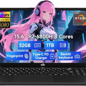 NIMO 15.6" IPS FHD-Gaming-Laptop, 8 Cores AMD Ryzen 7 6800H 32GB DDR5 RAM 1TB SSD (Beat i7-12700H, Up to 4.7GHz) AMD Radeon 680M GPU-Computer with 100W GaN Type-C Backlit Keyboard Fingerprint